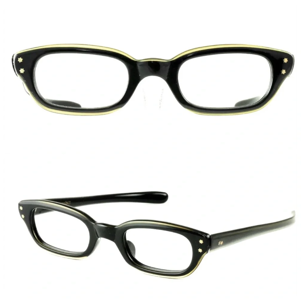Vintage 1950’s Black Eyeglasses‎ with Iridescence Gold Trim, Made in France, New